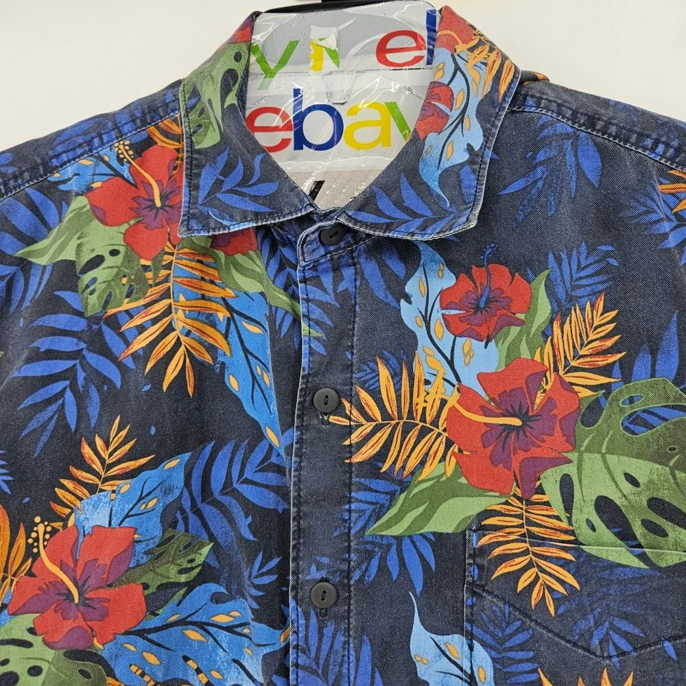 Tommy Bahama Shirt Mens‎ XL Floral Hawaiian Camp All Over Print Botanic Ocean